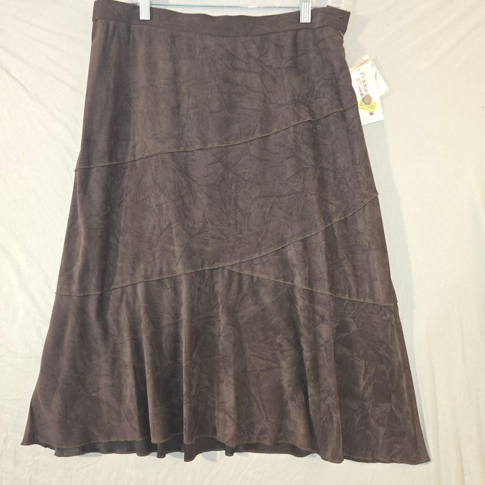 Allison Daley Skirt 14P Womens Brown Faux Suede Tiered A-Line Midi Autumn Spice